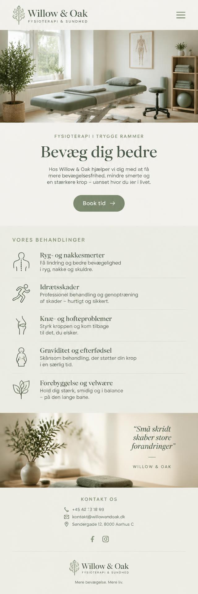 Willow & Oak – indhold på mobil